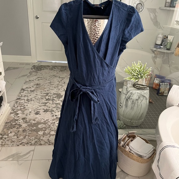 Polo Ralph Lauren 100 percent linen midi dress navy blue size 14 and a 4 new - Picture 8 of 17